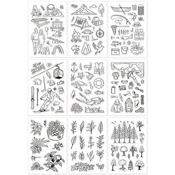 Outdoor Theme Acrylic Stamps, for DIY Scrapbooking, Photo Album Decorative, Cards Making, Stamp Sheets, Mixed Patterns, 16x11x0.3cm, 9sheets/set