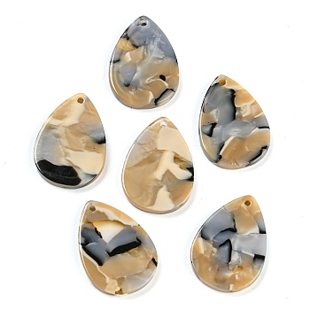 Cellulose Acetate(Resin) Pendants, Teardrop Charm, Colorful, 21x15x2.5mm, Hole: 1.2mm