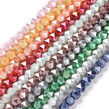 Glass Pearl Beads Strands, Faceted, Polygon, Mixed Color, 7.5x7.5mm, Hole: 1mm, about 49pcs/strand, 14.09 inch(35.8cm)