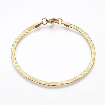 Ion Plating(IP) 304 Stainless Steel Herringbone Chain Bracelets, with Lobster Claw Clasps, Golden, 7-1/4 inch(18.5cm), 3mm