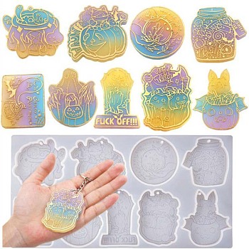 DIY Silicone Halloween Theme Pendant Molds, Resin Casting Molds, For UV Resin, Epoxy Resin Jewelry Making, Pumpkin/Cauldron/Ghost, White, 128x250x8mm