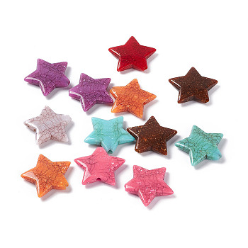 Crackle Opaque Acrylic Beads, Imitation Turquoise, Star, Mixed Color, 28x31.5x6mm, Hole: 3mm, about 187pcs/500g