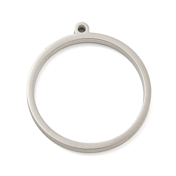 Non-Tarnish 304 Stainless Steel Laser Cut Pendants, Ring Charm, Stainless Steel Color, 32.5x30x3mm, Hole: 2mm