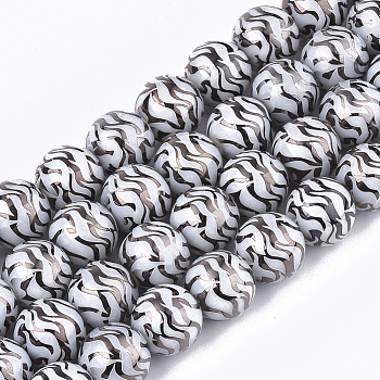 Electroplate Glass Beads Strands, Round, Black, 10x9.5mm, Hole: 1.2mm, about 30pcs/strand, 11.2 inch