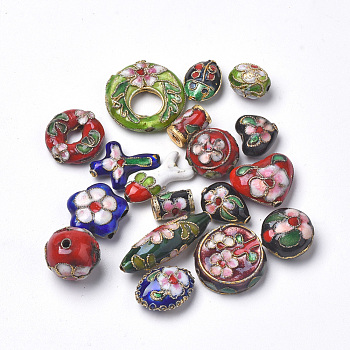 Handmade Cloisonne Beads, Mixed Shape, Mixed Color, 9~27x7~23x5~13mm, Hole: 1mm