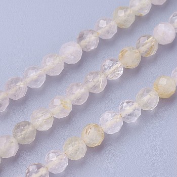 Natural Gold Rutilated Quartz Beads Strands, Faceted, Round, Lemon Chiffon, 4~4.5mm, Hole: 0.6mm, about 90~100pcs/strand, 14.5~16.1 inch(37~41cm)