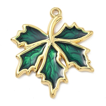 304 Stainless Steel Enamel Pendants, Maple Leaf Charm, PVD Vacuum Plating, Real 18K Gold Plated, Green, 34.5x30x2.5mm, Hole: 1.8mm