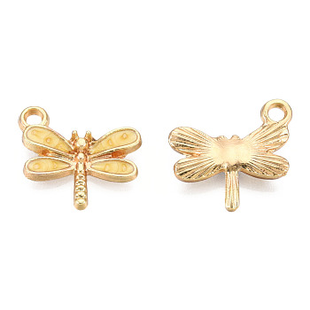 Light Gold Plated Alloy Charms, with Enamel, Dragonfly, Pale Goldenrod, 14.5x15.5x3mm, Hole: 1.8mm
