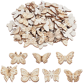 4 Sets Unfinished Wood Cutouts Ornaments, Antique White, Butterfly, 21.5~29x28~30x2.5mm