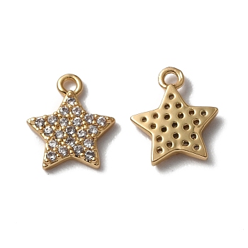 Brass Micro Pave Clear Cubic Zirconia Charms, Star Charm, Real 18K Gold Plated, 8x9x1.5mm, Hole: 1.2mm