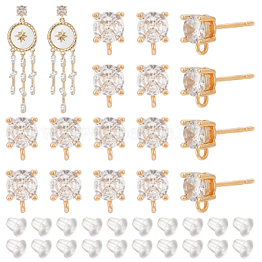 Real 18K Gold Plated Mixed Shapes Brass+Cubic Zirconia Stud Earring Findings
