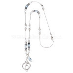 Glass Beaded Chain ID Card Lanyards, Retractable Badge Holder Reel, with Swivel Clasp & Keychain, White, 470mm(AJEW-WH0324-49)