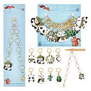 Knitting Row Counter Chains & Locking Stitch Markers Kits, with Panda & Bamboo Alloy Enamel Pendant and Acrylic Beads, Mixed Color, 3.7~30.3cm, 17pcs/set(HJEW-AB00501)