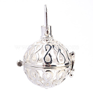 Rack Plating Brass Cage Pendants, For Chime Ball Pendant Necklaces Making, Hollow Round with Infinity, Silver Color Plated, 29x26x21.5mm, Hole: 6x8mm, inner measure: 18mm(X-KK-S751-005S)