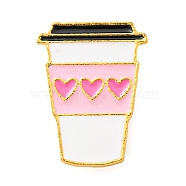 Food Theme Enamel Pin, Golden Alloy Brooch for Backpack Clothes, Drink Cup with Heart, 24x18x1.5mm(JEWB-H011-03G-08)