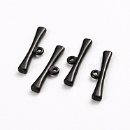 304 Stainless Steel Toggle Clasps Parts, Bar, Electrophoresis Black, 21x6x2.5mm, Hole: 1.5mm(STAS-D142-06C-B)