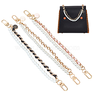 WADORN 3Pcs 3 Colors Imitation Leather & ABS Plastic Imitation Pearl Double Strand Bag Handles, with Alloy Chain & Swivel Clasps, Enamel Flower Charm, Mixed Color, 25.9x1.6cm, 1pc/color(FIND-WR0008-10)