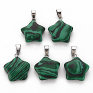Star Dyed Synthetic Malachite Pendants, with Platinum Tone Brass Findings, 22~23x20~24x5~7mm, Hole: 2x7mm(G-Q367-02)