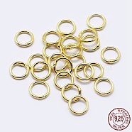 925 Sterling Silver Round Rings, Soldered Jump Rings, Closed Jump Rings, Golden, 21 Gauge, 4x0.7mm, Inner Diameter: 2mm, about 220pcs/10g(STER-F036-03G-0.7x4)