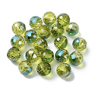 AB Color Plated Glass Beads, Faceted Round, Olive Drab, 10x9mm, Hole: 1.5mm(EGLA-P059-02B-AB26)