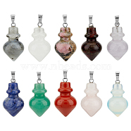 10Pcs 10 Styles Gemstone Pendants, Pointed Bottle Charms, with Platinum Plated Iron Snap on Bails, 32.5~35x16~17mm, Hole: 3x5.5mm, 1pc/style(G-DC0001-34)