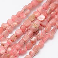 Natural Rhodonite Beads Strands, Tumbled Stone, Nuggets, 6~8x4~6mm, Hole: 1mm, 15.3 inch(39cm)(G-F521-38)