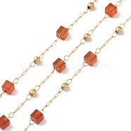 Natural Red Agate Square Beaded Chains, with Golden 304 Stainless Steel Findings, Unwelded, 2~3x2~2.5x2~2.5mm(AJEW-J035-02G-08)