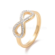 Crystal Rhinestone Infinity Finger Ring, Ion Plating(IP) 304 Stainless Steel Jewelry for Women, Golden, US Size 6~9(16.5~18.9mm)(RJEW-D120-01G)