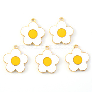 Alloy Enamel Pendants, Flower, Light Gold, White, 21.5x19x2mm, Hole: 1.6mm(X-ENAM-S121-147A)