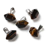 Natural Tiger Eye Pointed Pendants, Faceted Bullet Charms, with Platinum Tone Iron Snap on Bails, 12.5~13x15.5~17x9~10mm, Hole: 7x3.5mm(G-K335-03P-17)