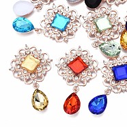 Alloy Cabochons,with Rhinestone, Cadmium Free & Lead Free, Faceted, Rhombus, Rose Gold, Mixed Color, 57x35x7mm(PALLOY-N0151-12-RS)