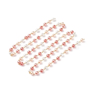 Handmade Glass Pearl Beaded Chain, with Gold Plated Iron Eye Pin, Unwelded, Light Salmon, 14x8mm, about 3.28 Feet(1m)/pc(AJEW-JB01134-04)