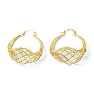 Rack Plating Brass Wire Wrap Mesh Hoo Earrings, Lead Free & Cadmium Free, Real 18K Gold Plated, 35~36x33~34x14~16mm, Pin: 1x0.6mm(EJEW-D055-25G)