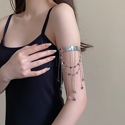 Alloy Cuff Bangles, Star with Heart Tassel Cuff Armlet for Women, Platinum, Inner Diameter: 3 inch(7.5cm)(FS-WG7652C-02)