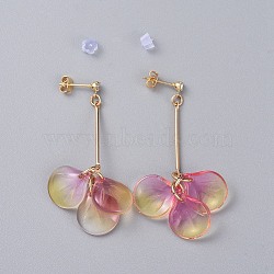 Glass Cluster Beads Dangle Ear Studs, with Iron Bar, Plastic Ear Nuts, Brass Stud Findings, Cardboard Box, Hot Pink, 52mm, Pin: 0.8mm(EJEW-JE03915-01)