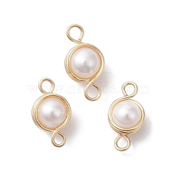 Natural Cultured Freshwater Pearl Copper Wire Wrapped Connector Charms, Round Links, Light Gold, 23x11x10mm, Hole: 3mm(PALLOY-JF02605)