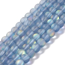 Synthetic Moonstone Beads Strands, Frosted, Round, Steel Blue, 6mm, Hole: 1mm, about 60~64pcs/strand, 14.76''~15.55''(37.5~39.5cm)(G-E573-01A-23)