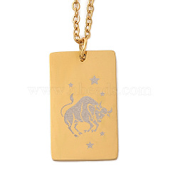 Golden 202 Stainless Steel Constellation Pendants Necklaces, Rectangle, Taurus, 15.94 inch(40.5cm)(NJEW-K380-02G-12)