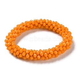 Crochet Glass Beads Braided Stretch Bracelet, Nepel Boho Style Bracelet, Orange, Inner Diameter: 1-7/8 inch(4.9cm)(BJEW-S144-002E-08)