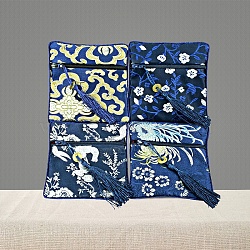 Double-layer Zipper Cloth Bag, Chinese Style Jewelry Storage Bag for Jewelry Accessories, Random Pattern, Blue, 11.5x11.5cm(PW-WG26602-08)