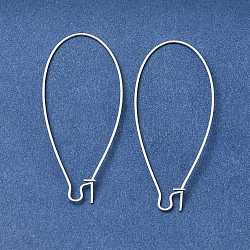 Brass Hoop Earring Findings, Kidney Ear Wire, Cadmium Free & Lead Free & Nickel Free, Silver, 47x20.5x4.5mm, Pin: 0.6mm(KK-CBA1A60-19S)