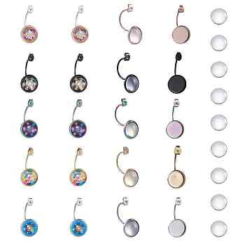 DIY Earring Makings, with Vacuum Plating 304 Stainless Steel Ear Nuts, Earring Backs and Transparent Glass Cabochons, Flat Round, Mixed Color, 27x12x15mm, Hole: 0.8mm