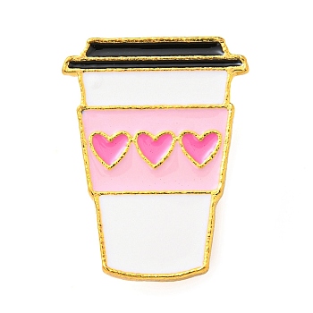 Food Theme Enamel Pin, Golden Alloy Brooch for Backpack Clothes, Drink Cup with Heart, 24x18x1.5mm