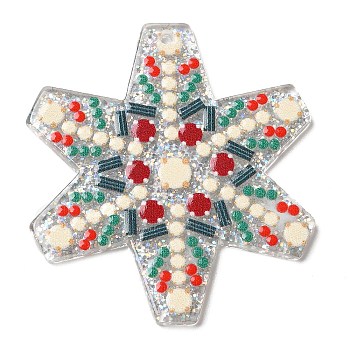 Christmas Themed Acrylic Pendants, Snowflake, 43x39x2.5mm, Hole: 1.4mm