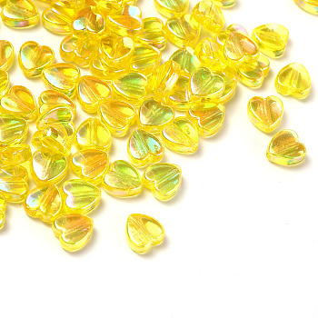 100Pcs Eco-Friendly Transparent Acrylic Beads, Dyed, AB Color, Heart, Yellow, 8x8x3mm, Hole: 1.5mm