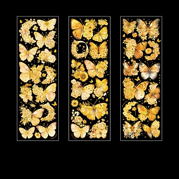 3Sheets PET Plastic Sticker, for Scrapbooking, Travel Diary Craft, Butterfly, Gold, Packing: 180x60mm, 3sheets/set