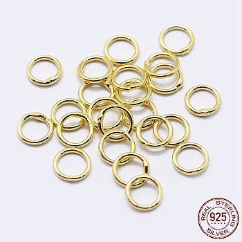 925 Sterling Silver Round Rings, Soldered Jump Rings, Closed Jump Rings, Golden, 21 Gauge, 4x0.7mm, Inner Diameter: 2mm, about 220pcs/10g