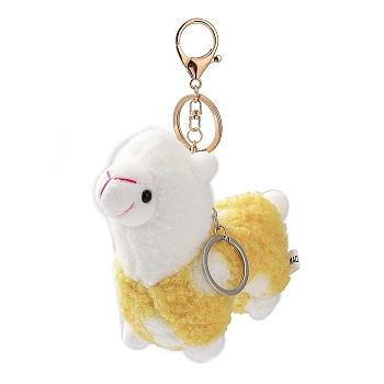 Cute Alpaca Cotton Keychain, with Iron Key Ring, for Bag Decoration, Keychain Gift Pendant, Yellow, 15cm
