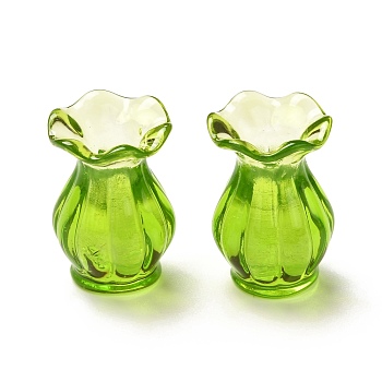 Transparent Resin Beads, No Hole/Undrilled, Vase, Lawn Green, 14x21mm, Inner Diameter: 6mm