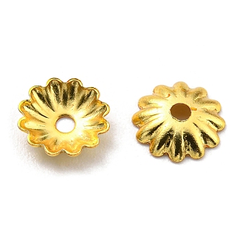 Rack Plating Brass Bead Caps, Long-Lasting Plated, Lead Free & Cadmium Free, Flower, Multi-Petal, Real 18K Gold Plated, 6x1.2mm, Hole: 1.2mm